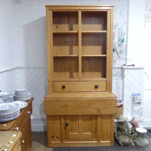 398 - A late 19th century Canadian pine kitchen Dresser, Nova Scotia, with hinged serving flap and open sh... 