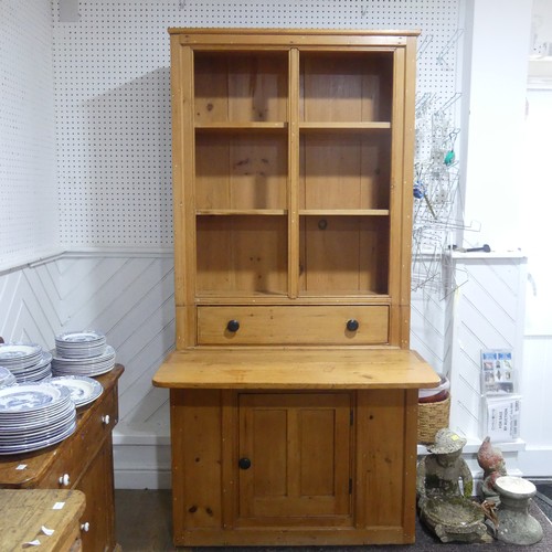 398 - A late 19th century Canadian pine kitchen Dresser, Nova Scotia, with hinged serving flap and open sh... 