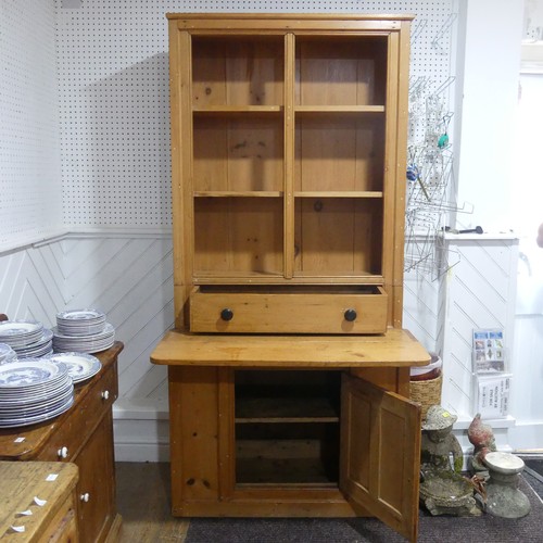 398 - A late 19th century Canadian pine kitchen Dresser, Nova Scotia, with hinged serving flap and open sh... 