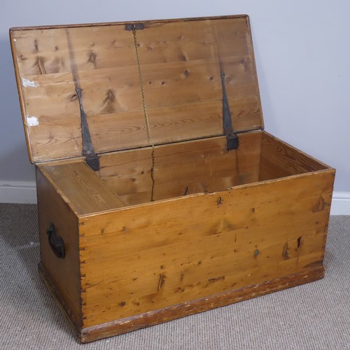 400 - A late 19th century Canadian pine blanket Chest, Nova Scotia, with candle box and heart shaped carry... 