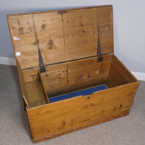 400 - A late 19th century Canadian pine blanket Chest, Nova Scotia, with candle box and heart shaped carry... 