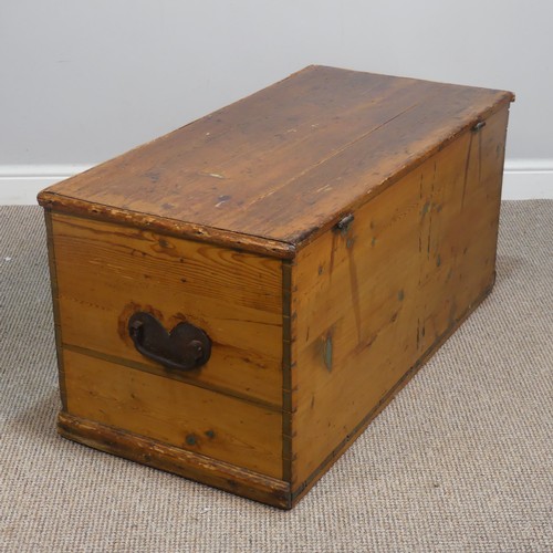 400 - A late 19th century Canadian pine blanket Chest, Nova Scotia, with candle box and heart shaped carry... 