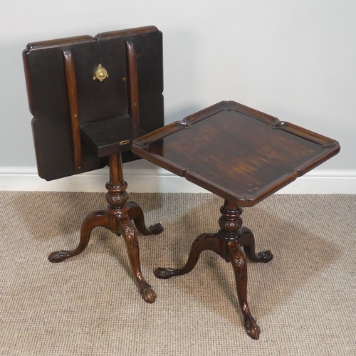 403 - A Pair of reproduction mahogany tripod wine Tables, the square tilt-tops with moulded borders, raise... 