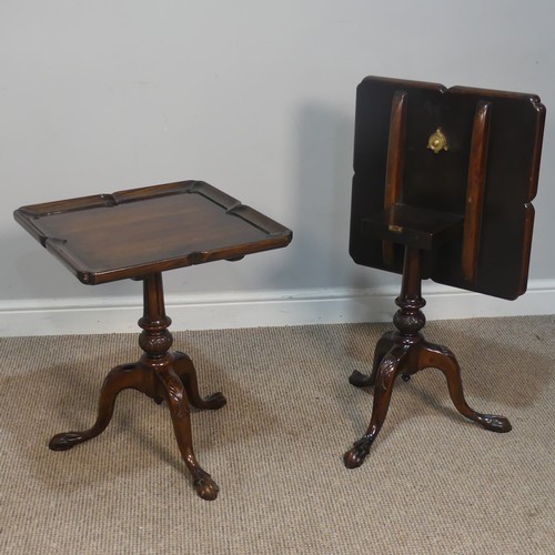 403 - A Pair of reproduction mahogany tripod wine Tables, the square tilt-tops with moulded borders, raise... 