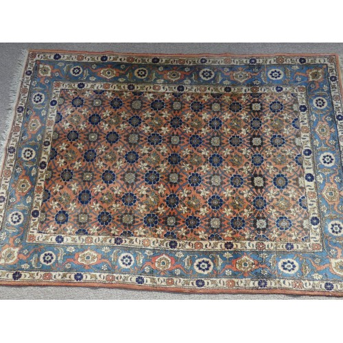 520 - Tribal Rugs; a good hand-knotted old Persian Veramin rug, wool pile on cotton base, woven with coral... 