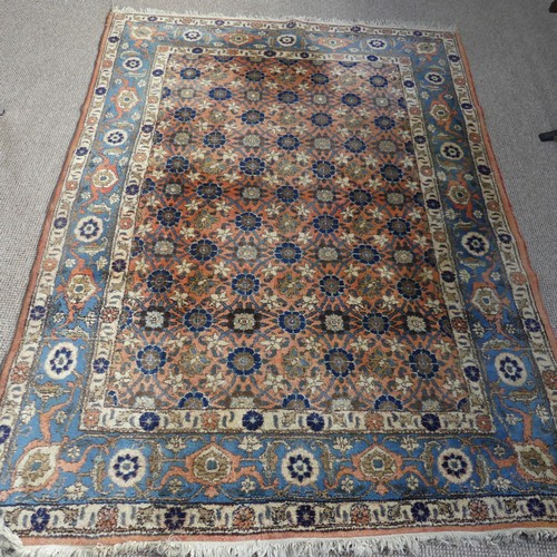 520 - Tribal Rugs; a good hand-knotted old Persian Veramin rug, wool pile on cotton base, woven with coral... 