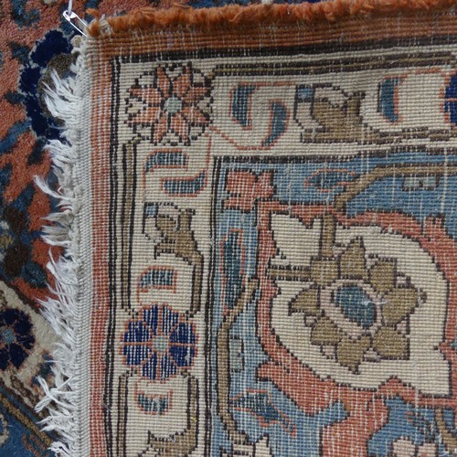 520 - Tribal Rugs; a good hand-knotted old Persian Veramin rug, wool pile on cotton base, woven with coral... 