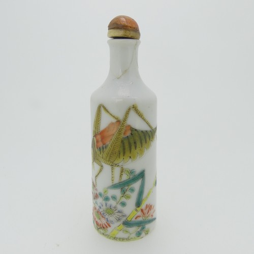 96 - A Chinese famille rose porcelain Snuff Bottle, the white ground decorated with enamels of a grasshop... 