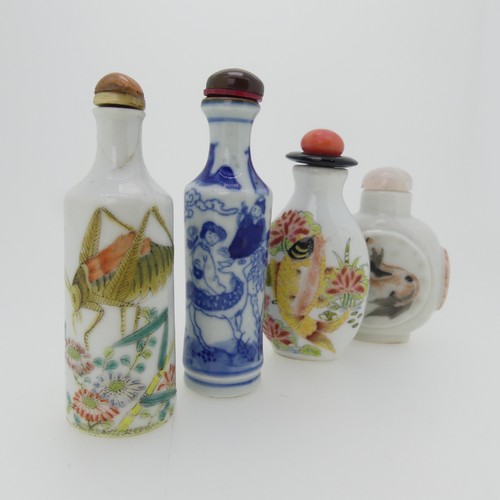 96 - A Chinese famille rose porcelain Snuff Bottle, the white ground decorated with enamels of a grasshop... 