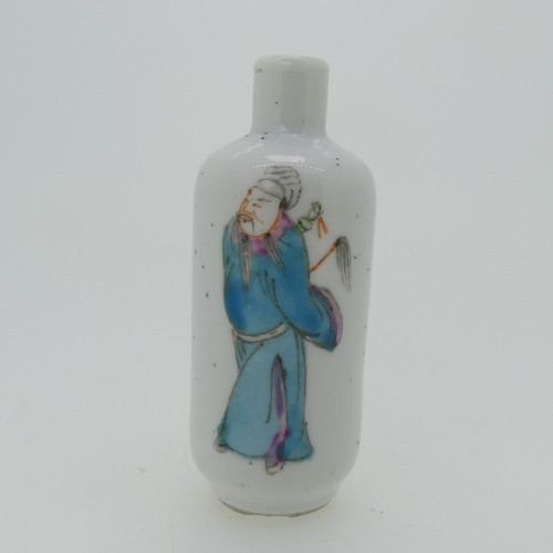 108 - A Chinese porcelain Snuff Bottle, of white ground with painted depiction of an elder, H 6cm without ... 