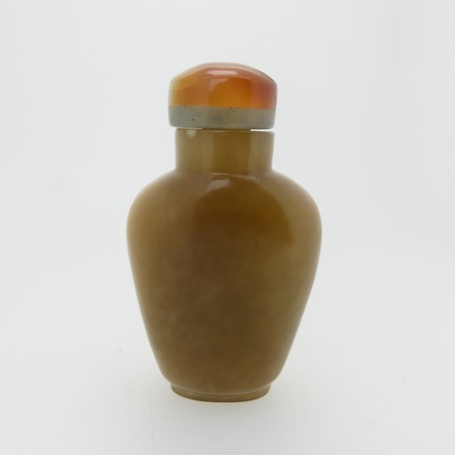 110 - An antique Chinese agate Snuff Bottle, of square stepped form, with coral type stopper, H 6cm, toget... 