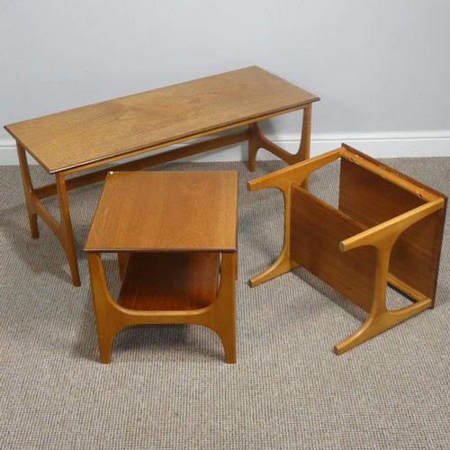 404 - A retro mid 20th century teak nest of Tables / coffee Table, the three tables having one long and tw... 