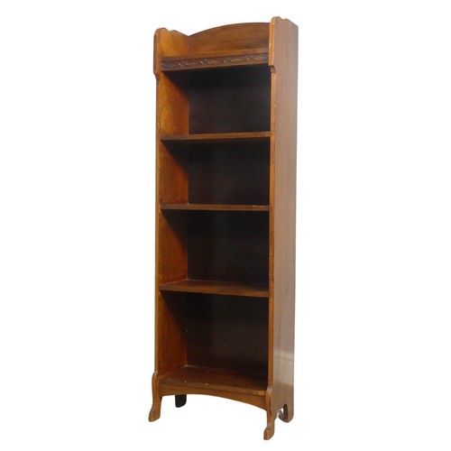 405 - An Arts and Crafts mahogany open Bookcase, with applied decoration to top shelf, W 38.5 cm x H 122 c... 