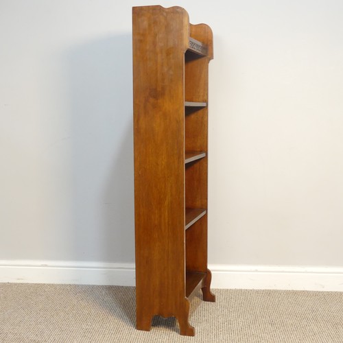 405 - An Arts and Crafts mahogany open Bookcase, with applied decoration to top shelf, W 38.5 cm x H 122 c... 