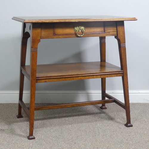 407 - An Arts and Crafts oak side Table, in the manner of Liberty, with fake drawer raised on reeded suppo... 