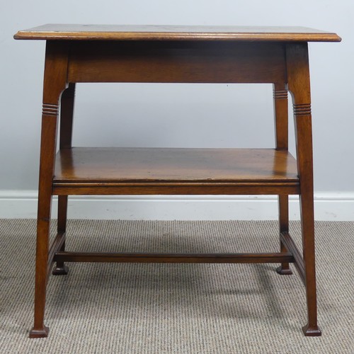 407 - An Arts and Crafts oak side Table, in the manner of Liberty, with fake drawer raised on reeded suppo... 