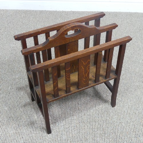 409 - A small Arts and Crafts oak Magazine Rack, W 43 cm x H 49 cm x D 23 cm.