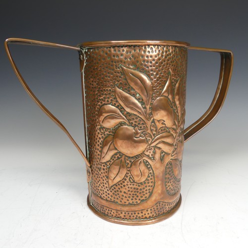 412 - An Arts and Crafts copper twin handled Vase, probably by John williams, decorated with stylised frui... 