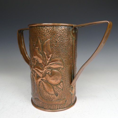 412 - An Arts and Crafts copper twin handled Vase, probably by John williams, decorated with stylised frui... 