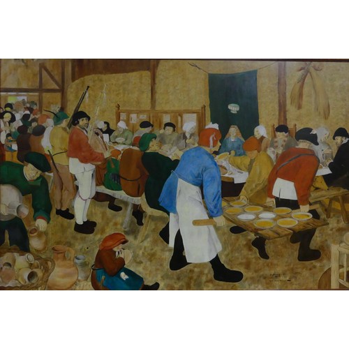 168 - Roy Beushaw, 20th century, 'After Peter Bruegel the elder, a copy of the Peasant Wedding', large oil... 