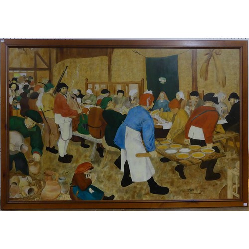 168 - Roy Beushaw, 20th century, 'After Peter Bruegel the elder, a copy of the Peasant Wedding', large oil... 