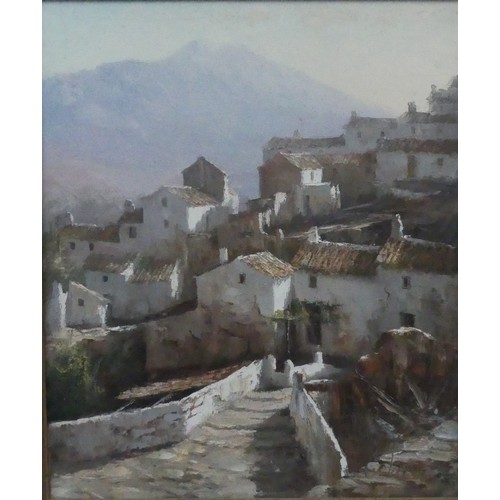 169 - Manuel Cuberos (b. 1933), View of a Spanish village, oil on canvas, signed, 54cm 45cm, framed.... 