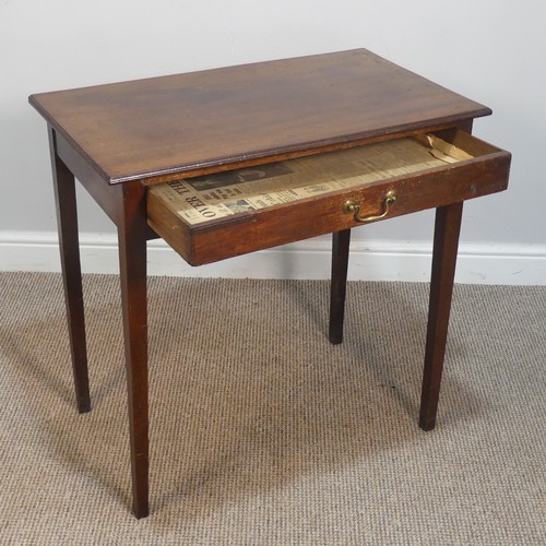 423 - A Georgian mahogany side Table, original handle and oak carcass, raised on square tapering legs, W 7... 