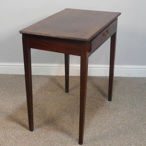 423 - A Georgian mahogany side Table, original handle and oak carcass, raised on square tapering legs, W 7... 