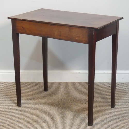 423 - A Georgian mahogany side Table, original handle and oak carcass, raised on square tapering legs, W 7... 