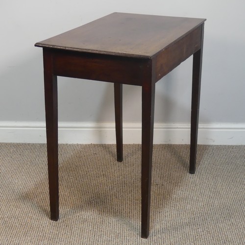 423 - A Georgian mahogany side Table, original handle and oak carcass, raised on square tapering legs, W 7... 