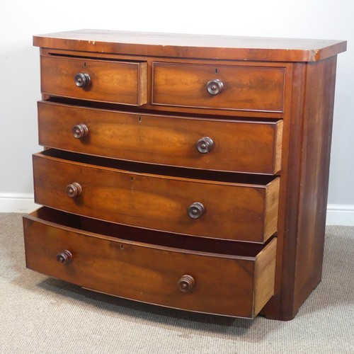 426 - A Victorian mahogany bow-front Chest of drawers, with shaped apron and feet, W 124 cm x H 103.5 cm x... 