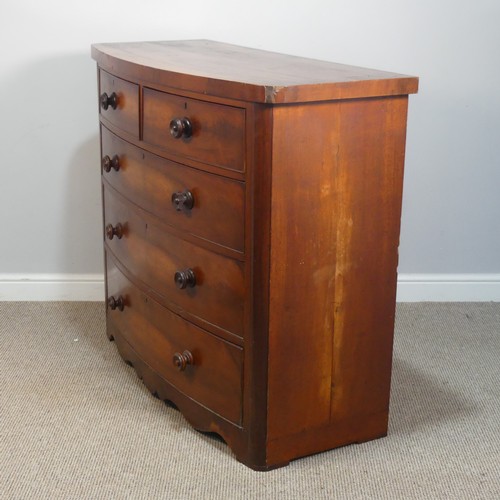 426 - A Victorian mahogany bow-front Chest of drawers, with shaped apron and feet, W 124 cm x H 103.5 cm x... 