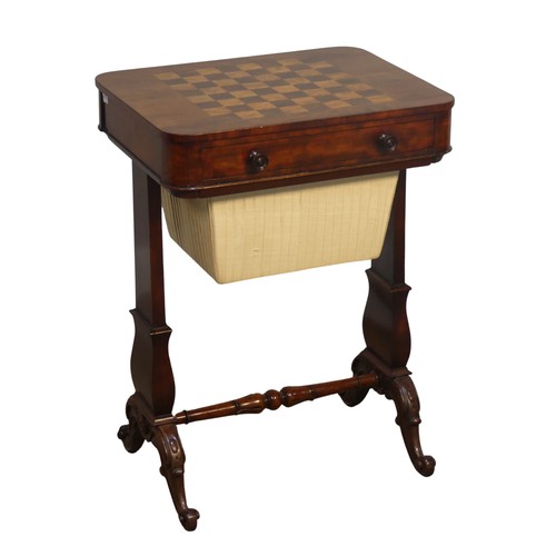 429 - A Victorian mahogany games sewing Table, the chessboard top over two drawers, one drawer for sewing ... 