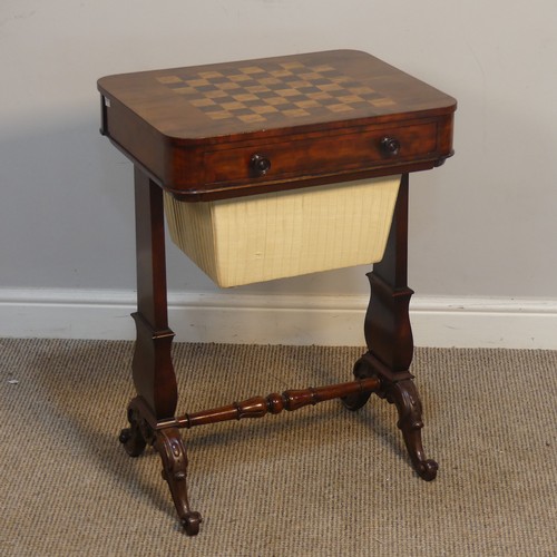 429 - A Victorian mahogany games sewing Table, the chessboard top over two drawers, one drawer for sewing ... 