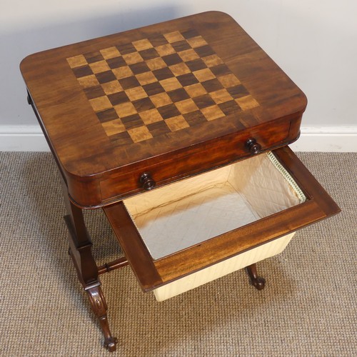 429 - A Victorian mahogany games sewing Table, the chessboard top over two drawers, one drawer for sewing ... 