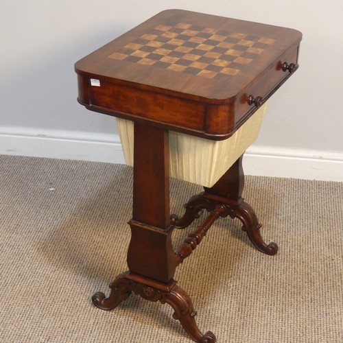 429 - A Victorian mahogany games sewing Table, the chessboard top over two drawers, one drawer for sewing ... 