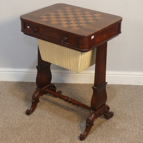 429 - A Victorian mahogany games sewing Table, the chessboard top over two drawers, one drawer for sewing ... 