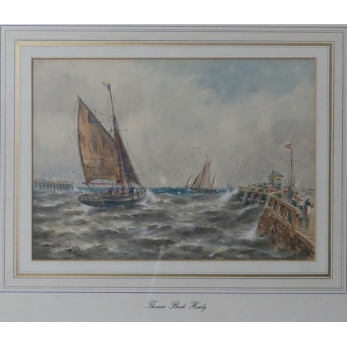 176 - Thomas Bush Hardy (1842-1897), At the Quay entrance, watercolour, signed lower left and dated 1891, ... 