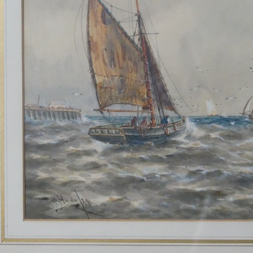 176 - Thomas Bush Hardy (1842-1897), At the Quay entrance, watercolour, signed lower left and dated 1891, ... 