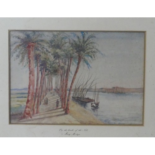 177 - Mary Mostyn (20th century), On the banks of the Nile, watercolour, signed, 24cm x 34cm, overmounted ... 