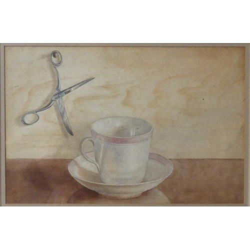 178 - Olive Fremlin Squire (c.1908), Still life of cup and saucer and scissors, and Still life of apples a... 