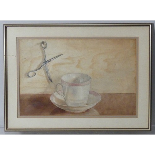 178 - Olive Fremlin Squire (c.1908), Still life of cup and saucer and scissors, and Still life of apples a... 