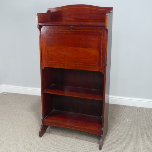 439 - An Edwardian mahogany slim upright Desk / Bureau bookcase, the fall front with appointed interior an... 