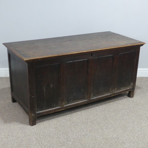 442 - An Antique oak four-panel Coffer, with associated top, W 122 cm x H 59 cm x D 56 cm.... 