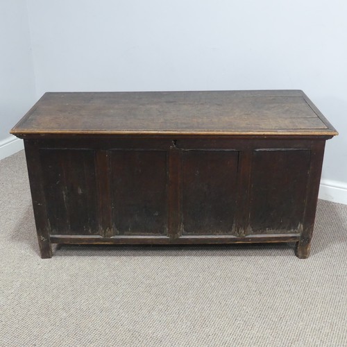 442 - An Antique oak four-panel Coffer, with associated top, W 122 cm x H 59 cm x D 56 cm.... 