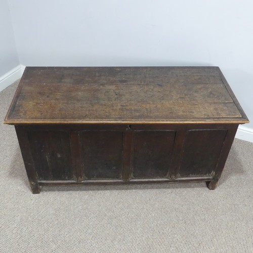 442 - An Antique oak four-panel Coffer, with associated top, W 122 cm x H 59 cm x D 56 cm.... 