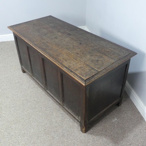 442 - An Antique oak four-panel Coffer, with associated top, W 122 cm x H 59 cm x D 56 cm.... 