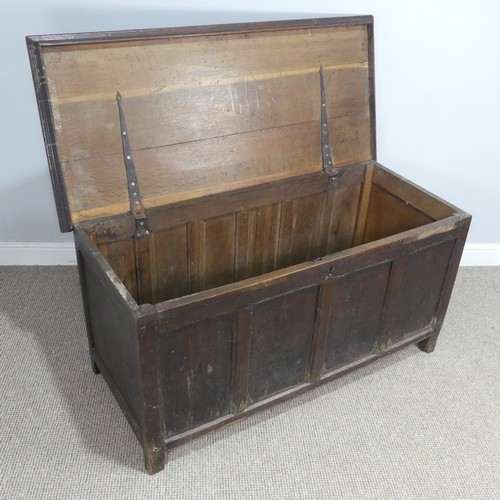 442 - An Antique oak four-panel Coffer, with associated top, W 122 cm x H 59 cm x D 56 cm.... 