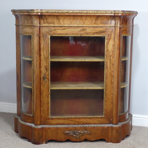 444 - A Victorian gilt metal mounted walnut Credenza, central glass door with gilt metal surround, flanked... 