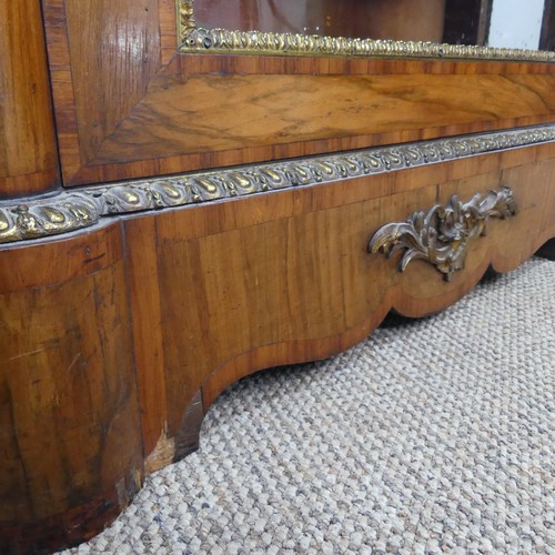 444 - A Victorian gilt metal mounted walnut Credenza, central glass door with gilt metal surround, flanked... 